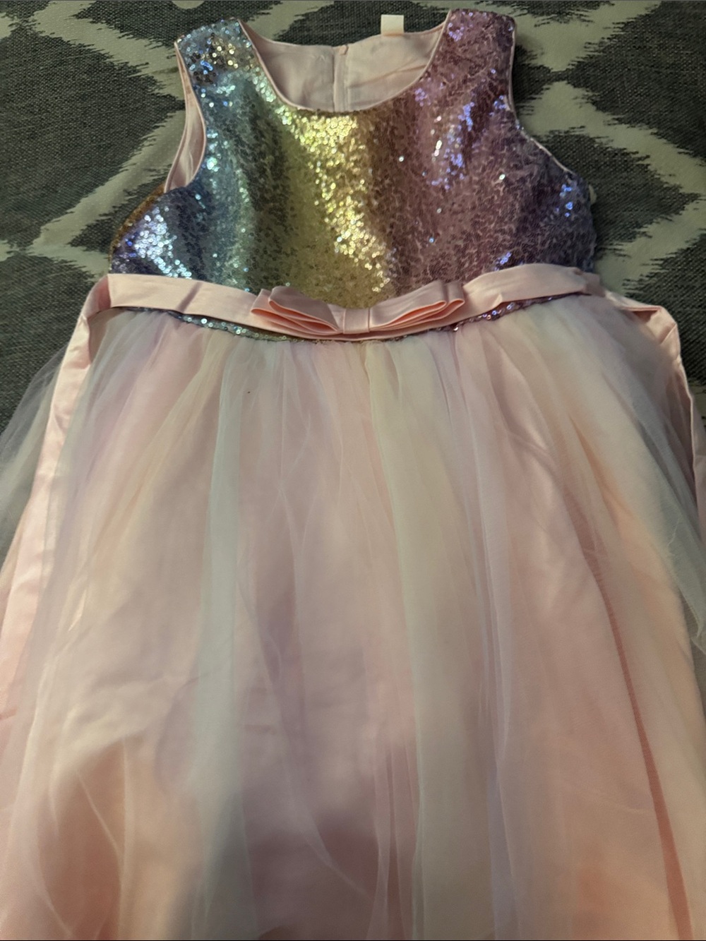 Girls Sequin Bodice Tulle Pink Party Dress